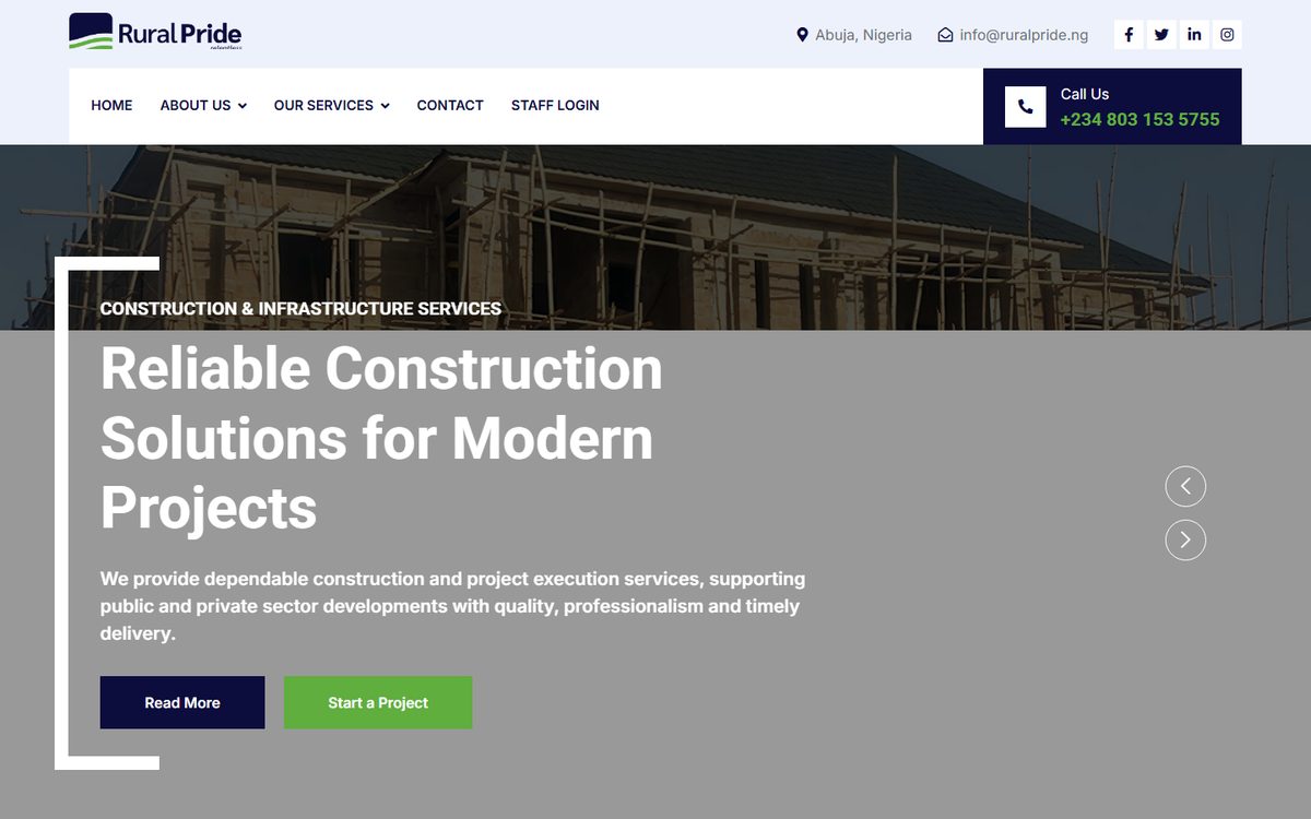 Rural Pride Investment Ltd website designed by Topweb Technologies