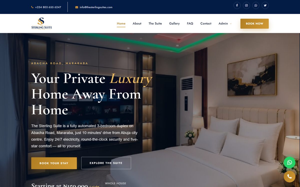 The Sterling Suite website designed by Topweb Technologies