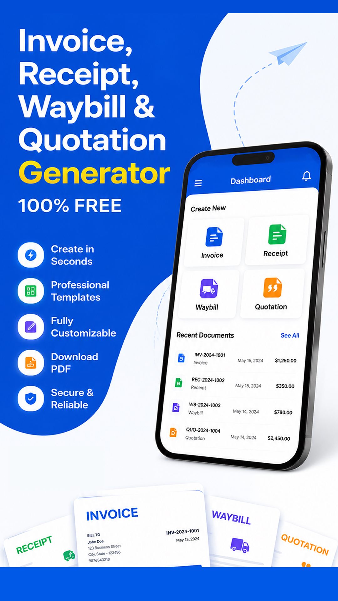 Free Invoice Maker Android app creating professional business documents